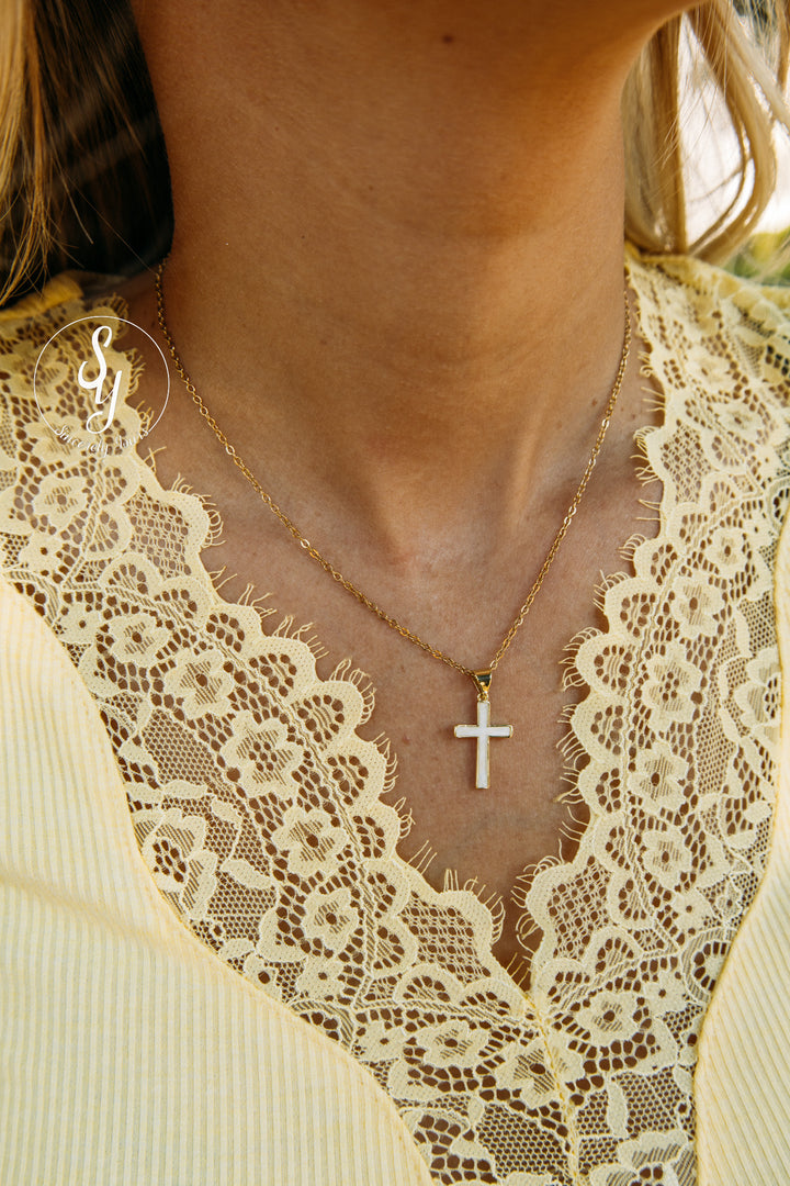 Pearl Cross Necklace - Gold