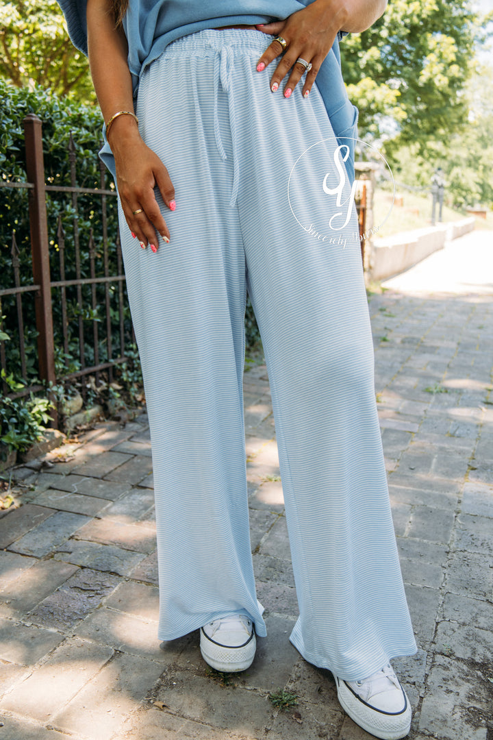 Cozy In Stripe Pant - Baby Blue