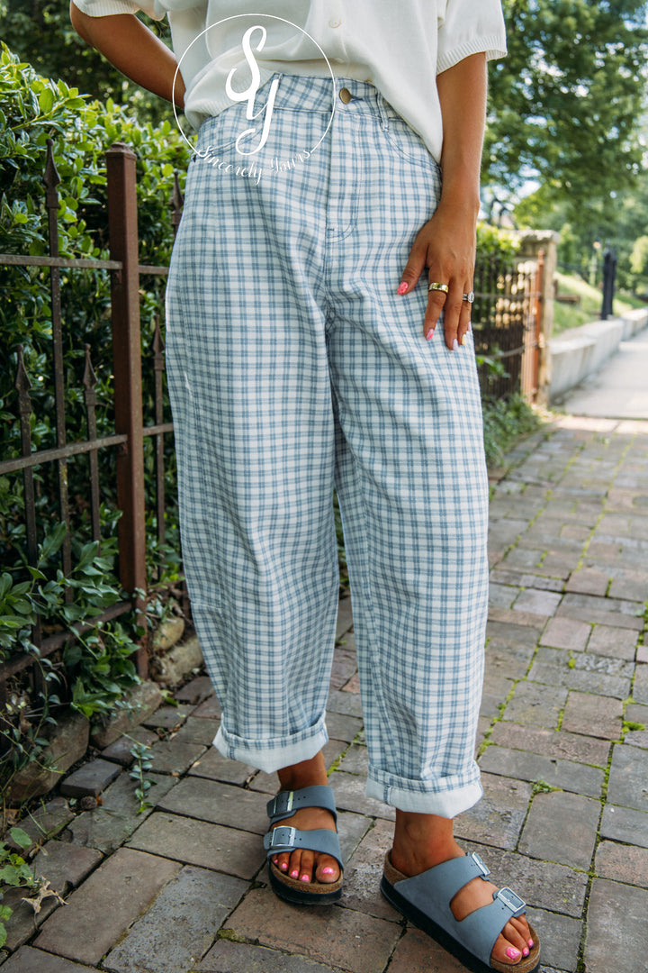 Gingham Girl Barrel Denim - Blue