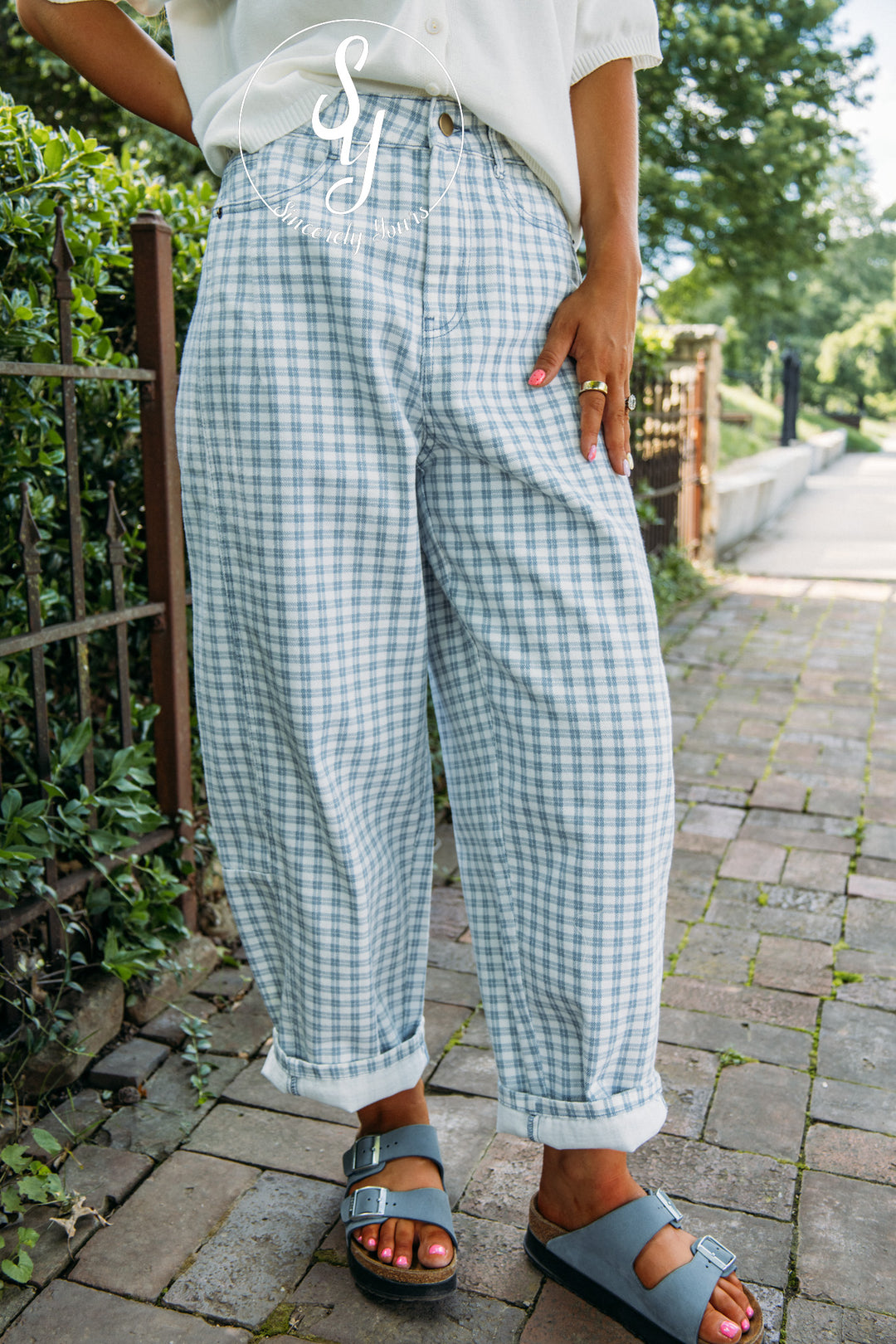 Gingham Girl Barrel Denim - Blue