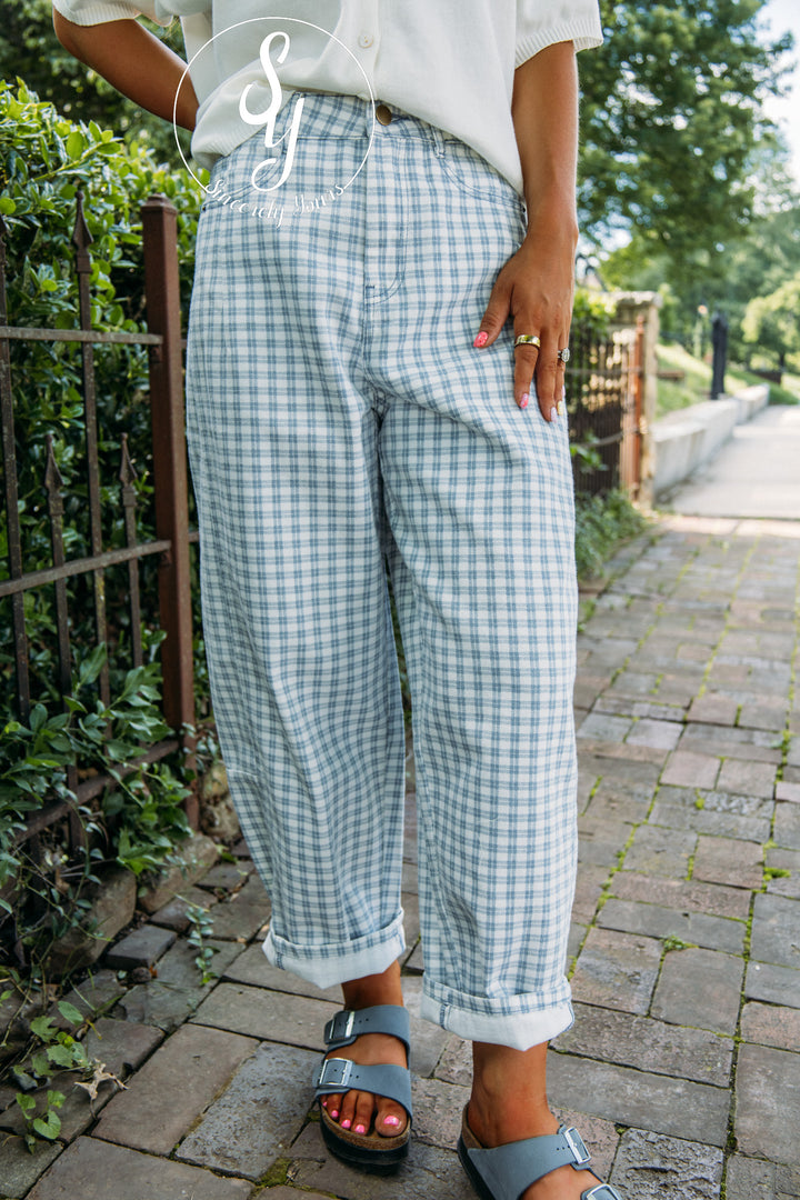 Gingham Girl Barrel Denim - Blue