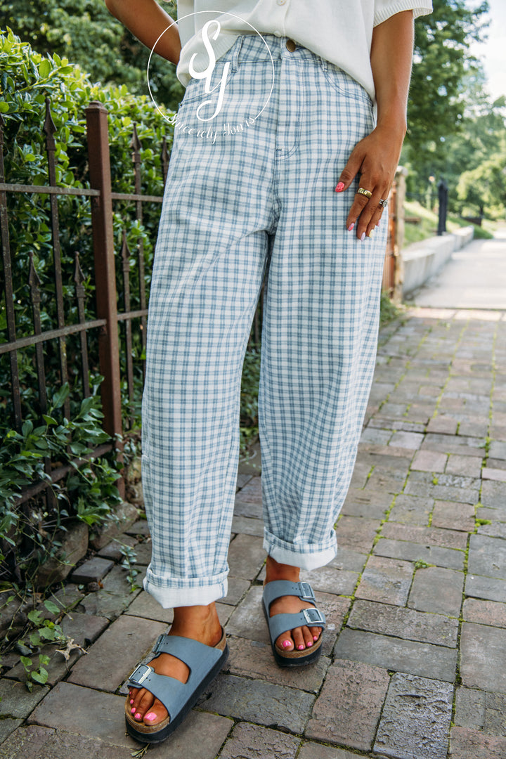 Gingham Girl Barrel Denim - Blue