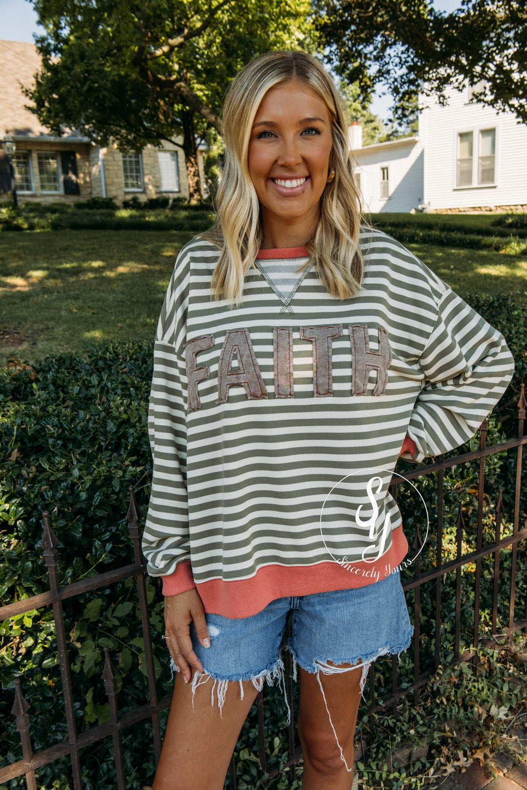 Faith And Stripes Top - Moss