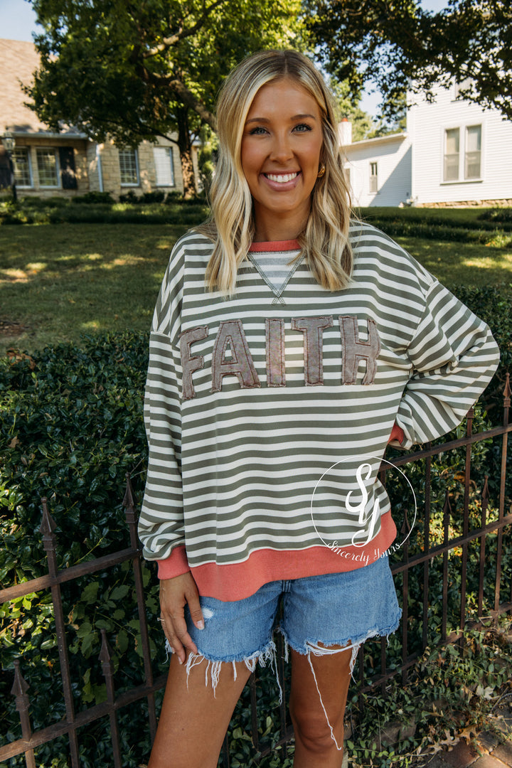 Faith And Stripes Top - Moss