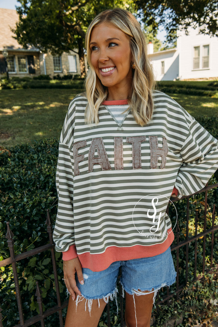 Faith And Stripes Top - Moss
