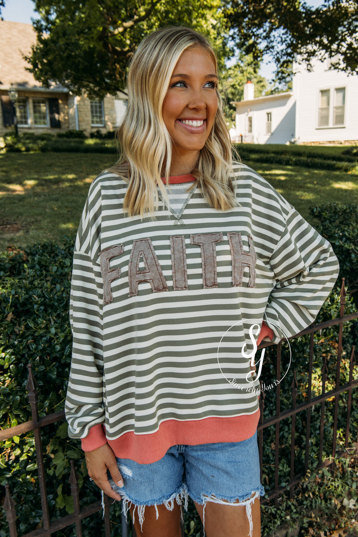 Faith And Stripes Top - Moss