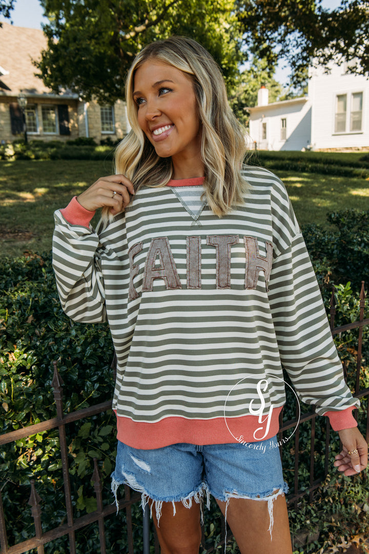 Faith And Stripes Top - Moss