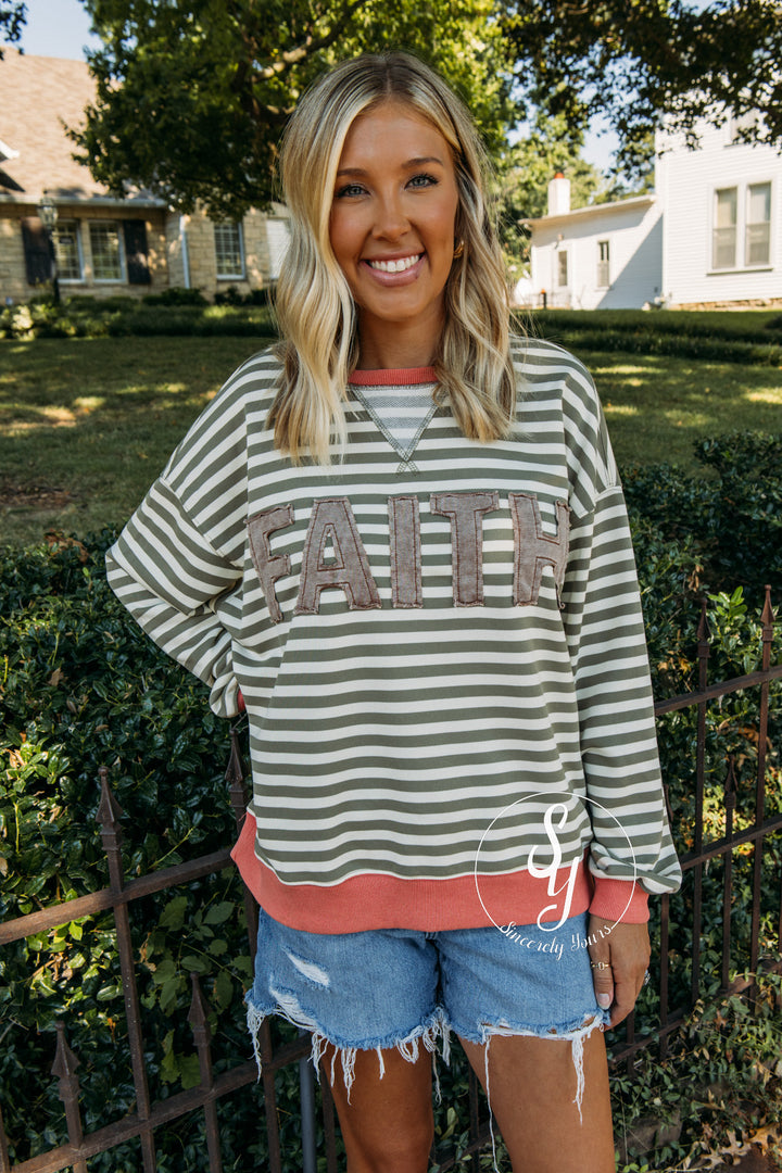 Faith And Stripes Top - Moss