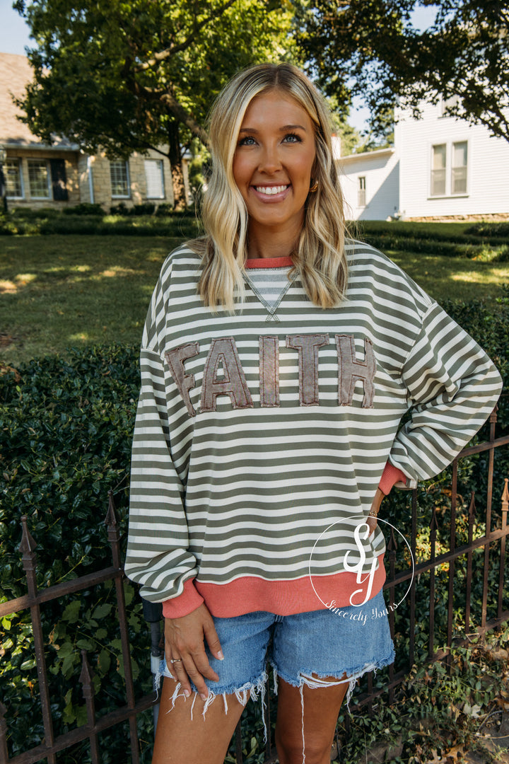 Faith And Stripes Top - Moss