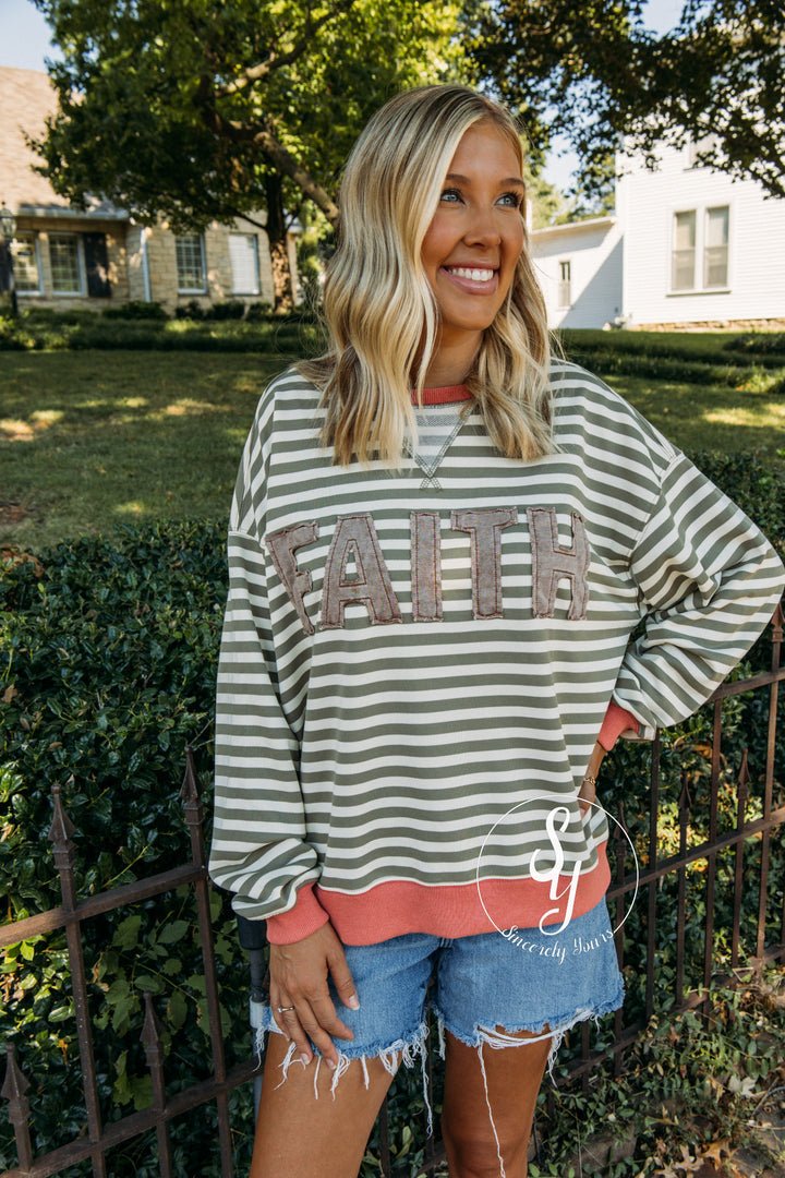 Faith And Stripes Top - Moss