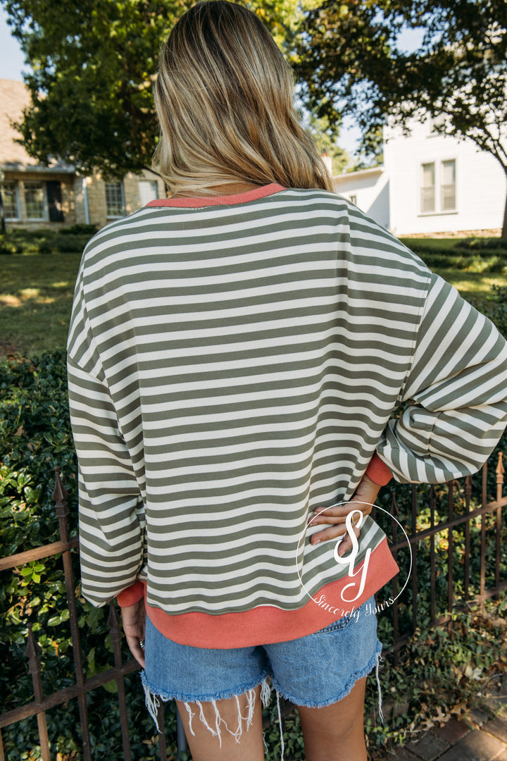 Faith And Stripes Top - Moss