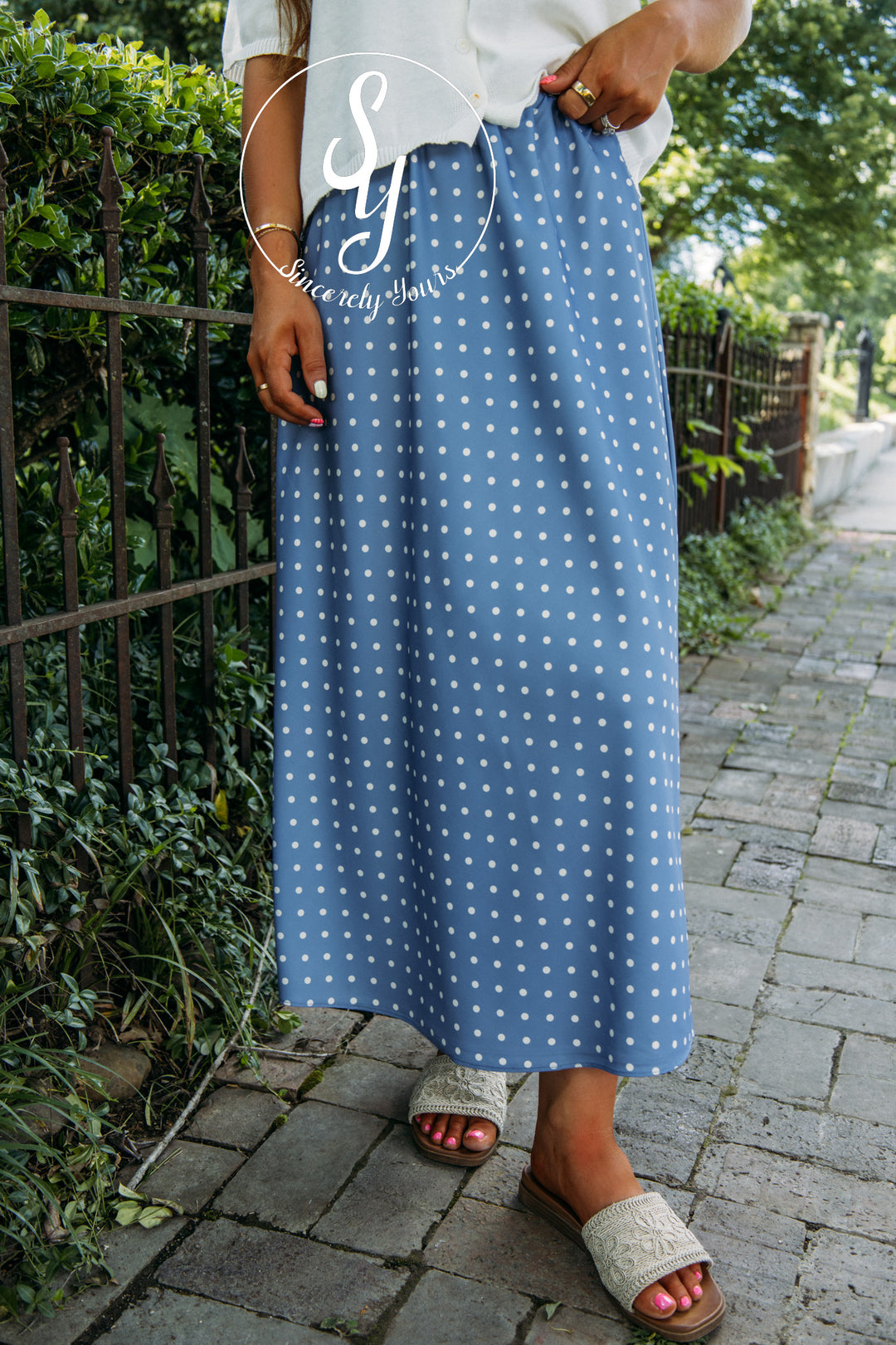 Pretty In Polka Dot Skirt - Lt. Denim/ White