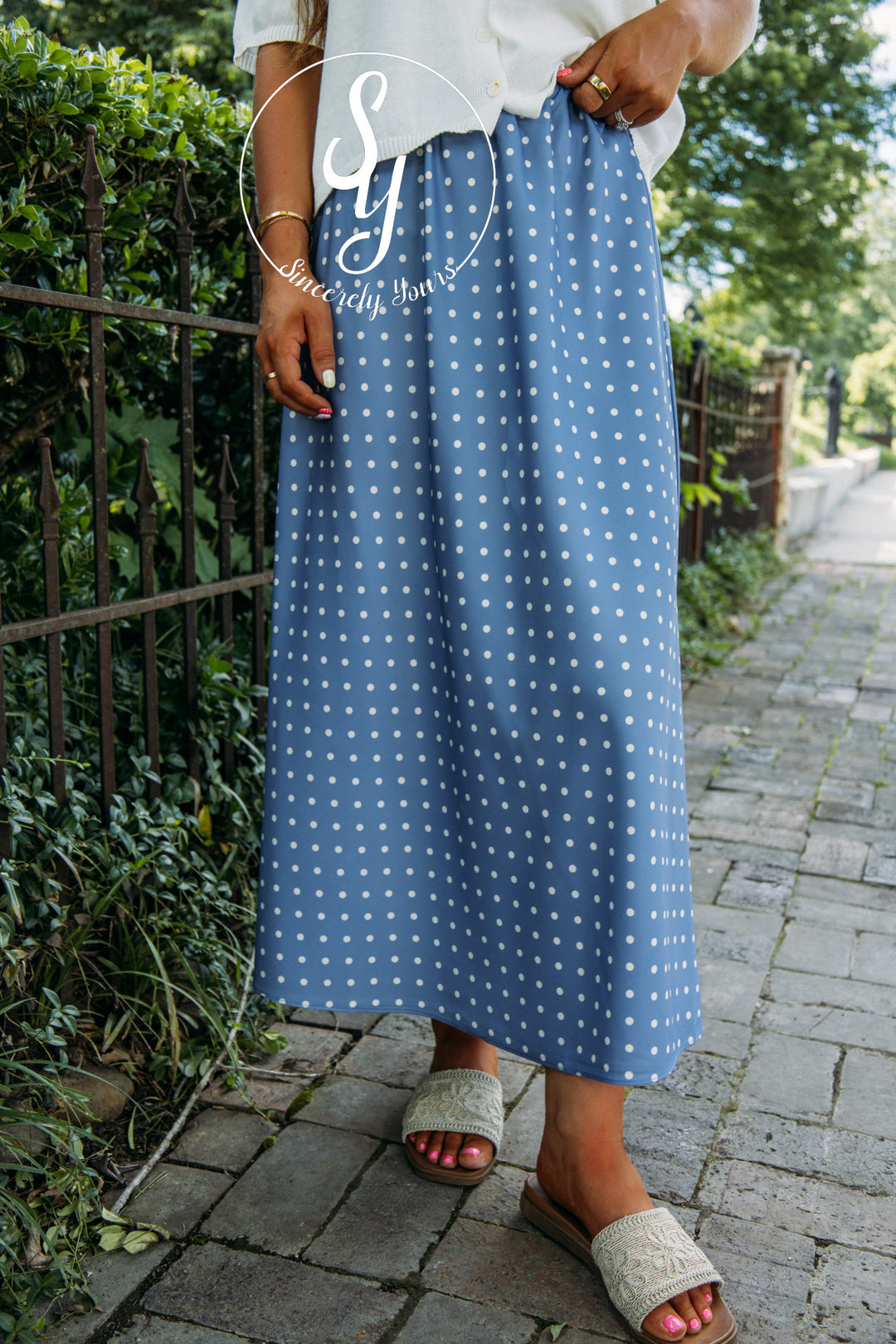 Pretty In Polka Dot Skirt - Lt. Denim/ White