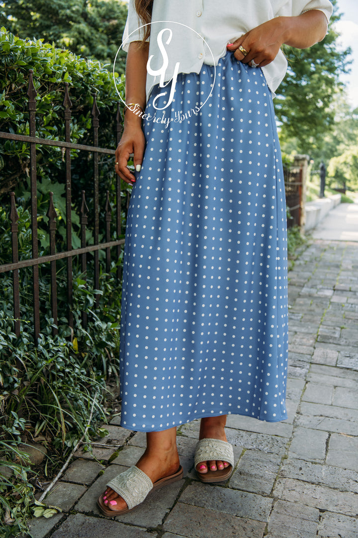 Pretty In Polka Dot Skirt - Lt. Denim/ White