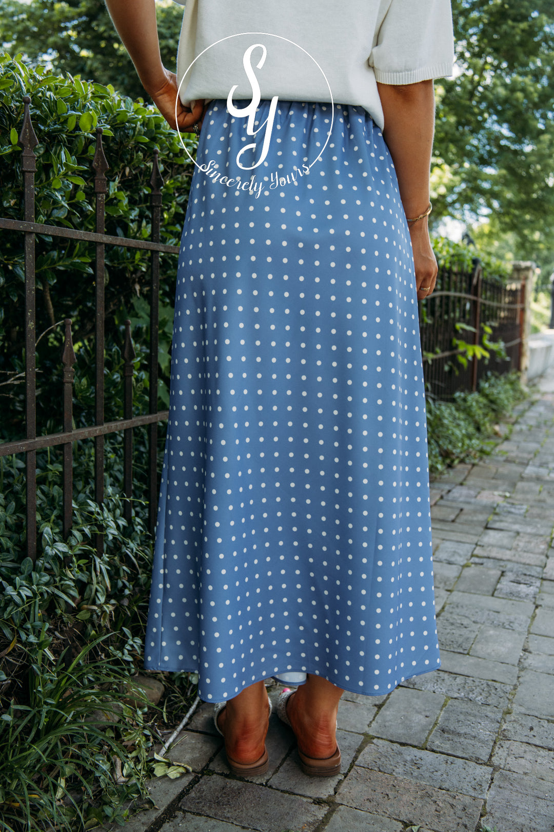 Pretty In Polka Dot Skirt - Lt. Denim/ White