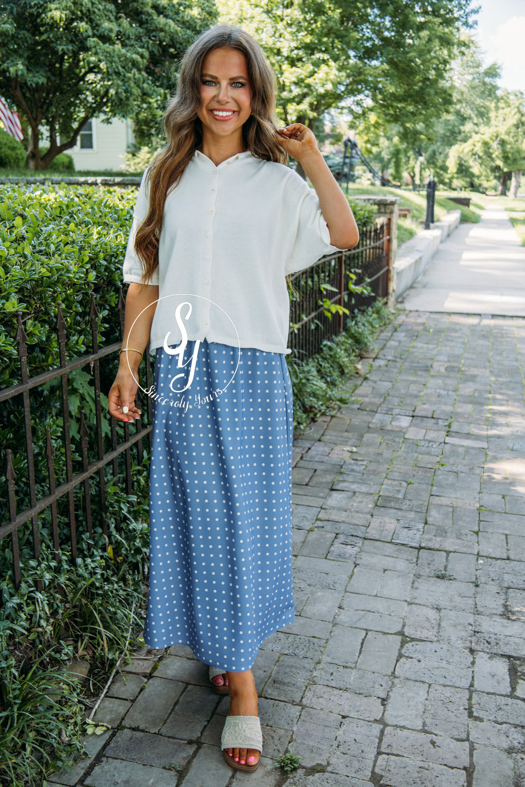 Pretty In Polka Dot Skirt - Lt. Denim/ White