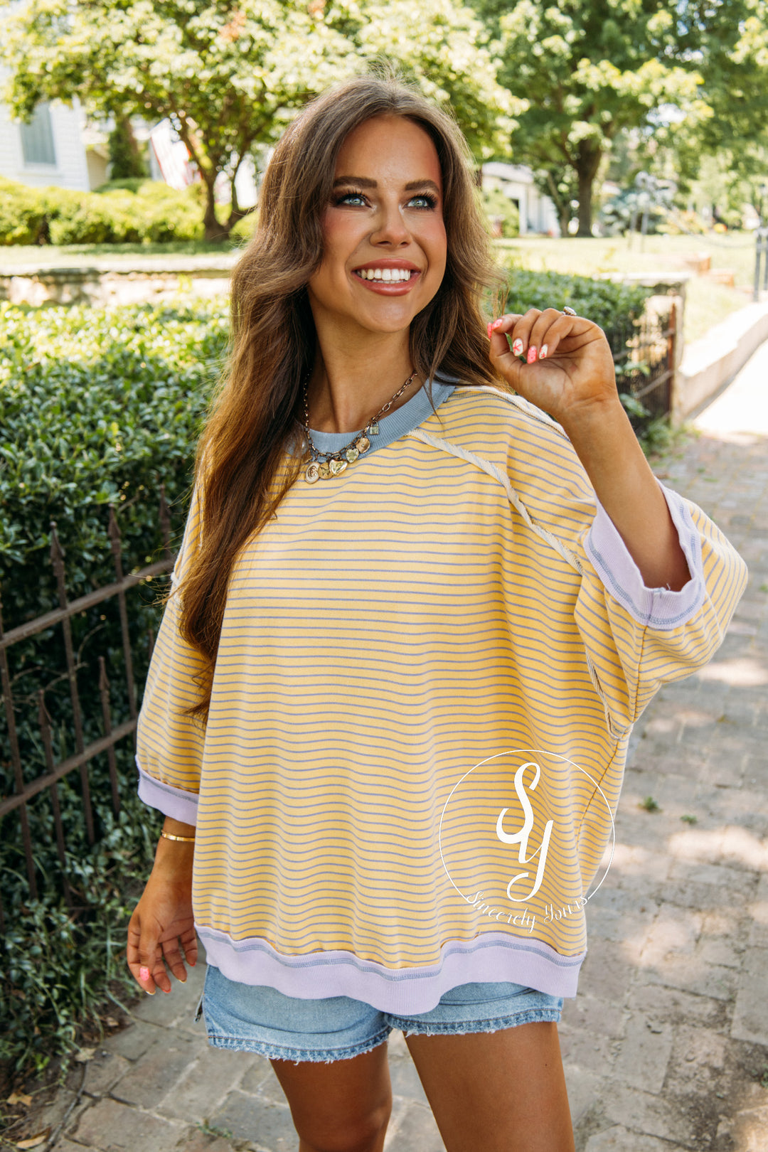 Sweet And Striped Top - Banana/Lavender