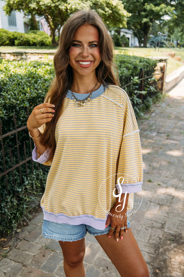 Sweet And Striped Top - Banana/Lavender
