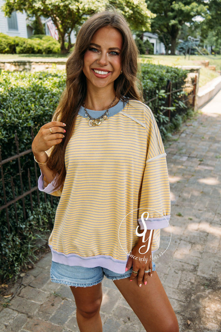 Sweet And Striped Top - Banana/Lavender
