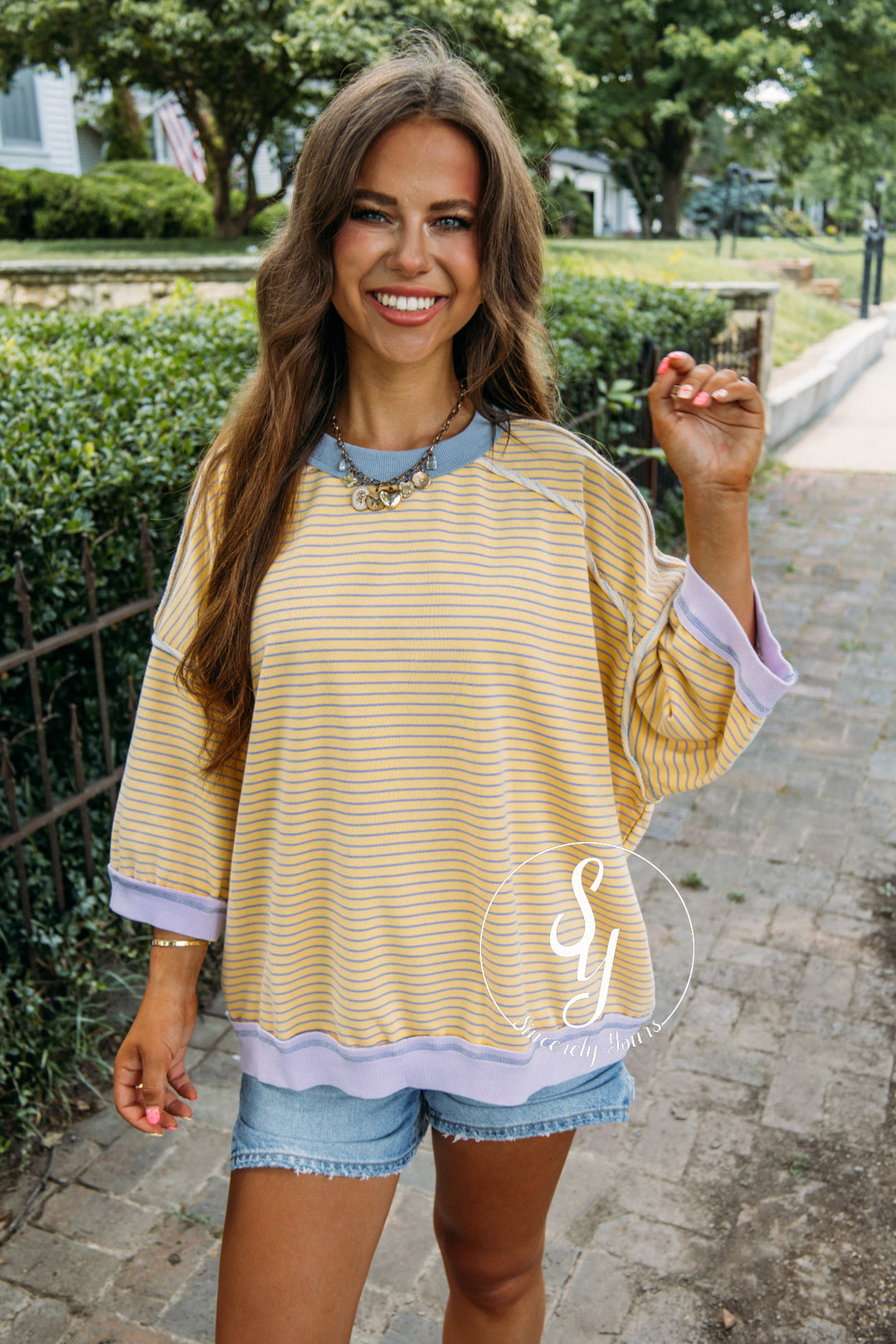 Sweet And Striped Top - Banana/Lavender