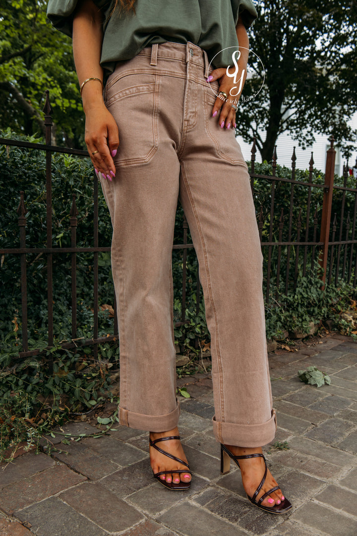 Rose High Rise Denim - Warm Taupe