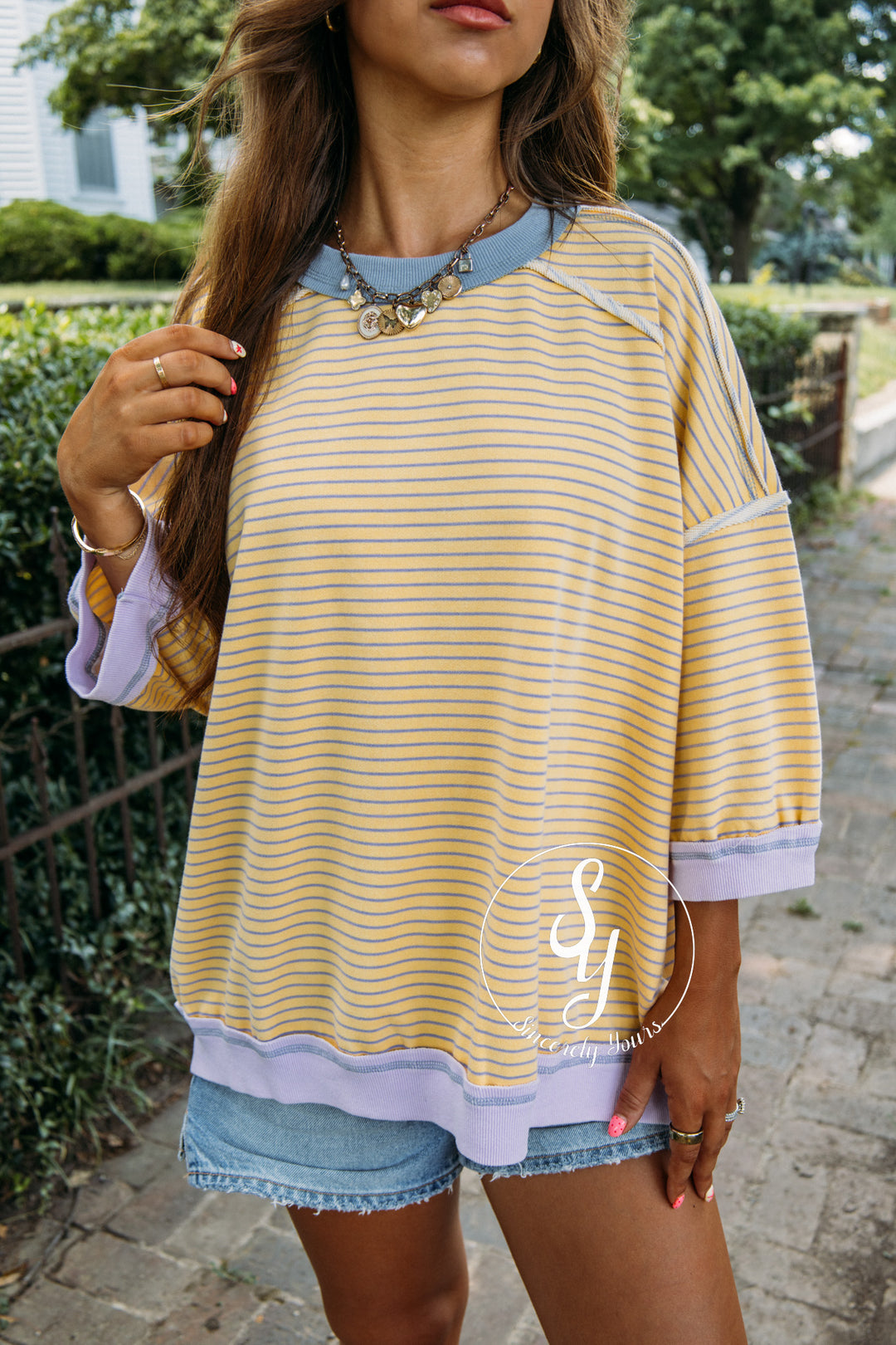 Sweet And Striped Top - Banana/Lavender