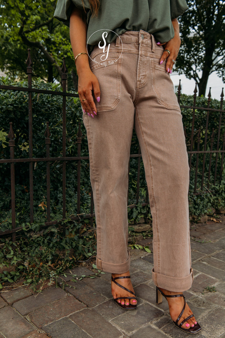 Rose High Rise Denim - Warm Taupe