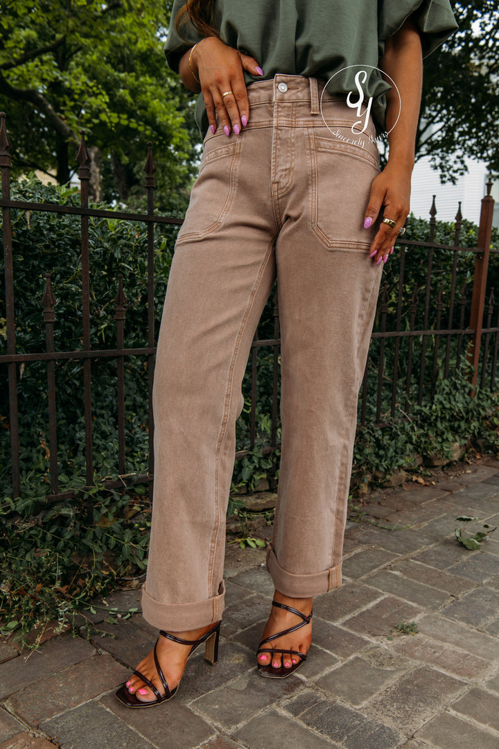 Rose High Rise Denim - Warm Taupe