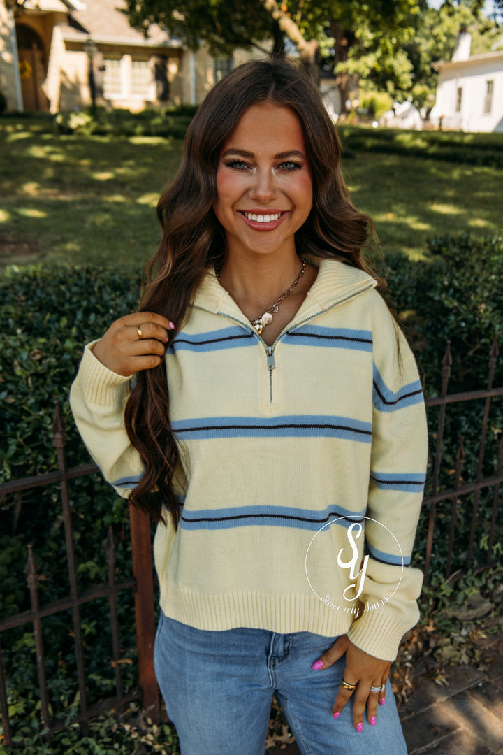 Cozy Striped Season Sweater - Lemon/Sky