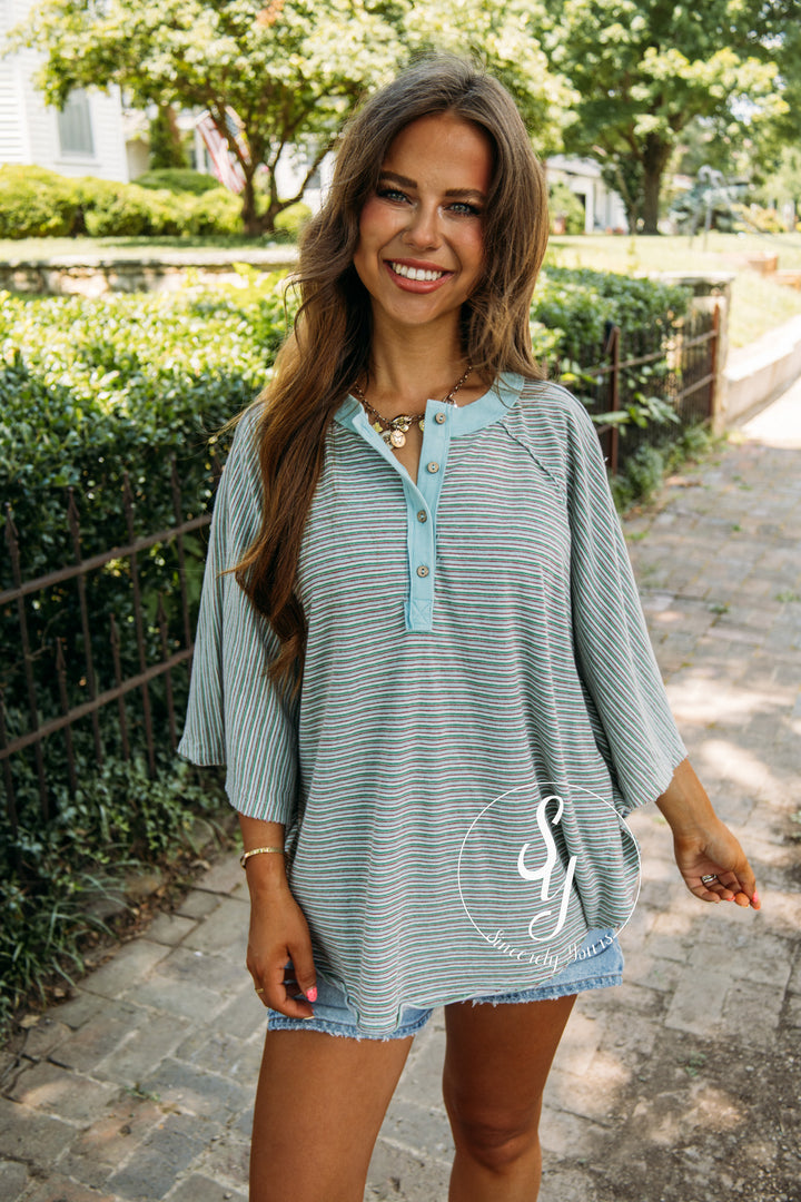 Stripe On Repeat Top - Sage
