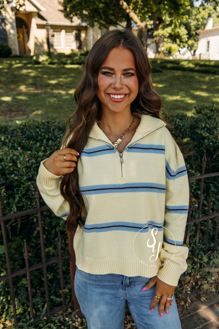Cozy Striped Season Sweater - Lemon/Sky