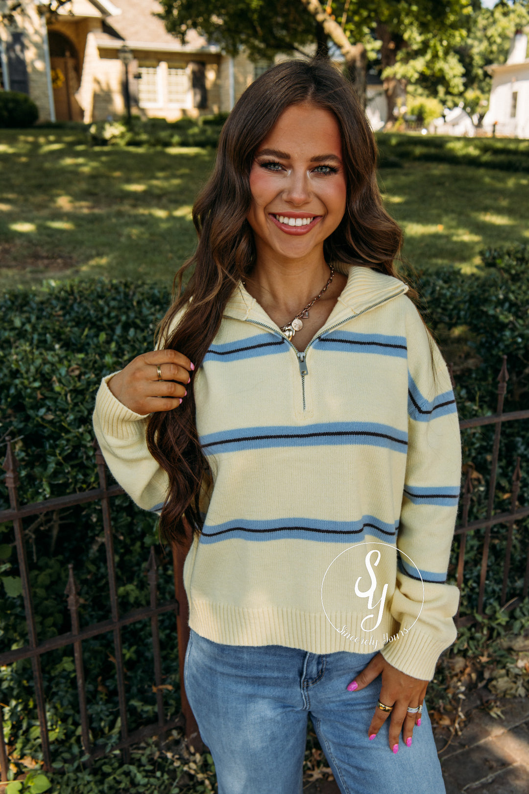Cozy Striped Season Sweater - Lemon/Sky
