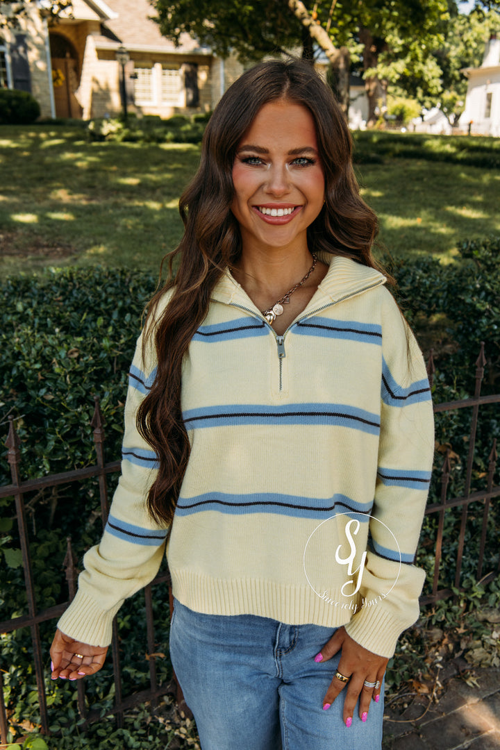 Cozy Striped Season Sweater - Lemon/Sky