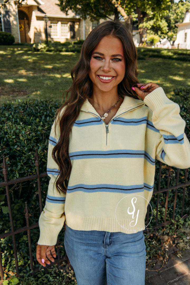 Cozy Striped Season Sweater - Lemon/Sky