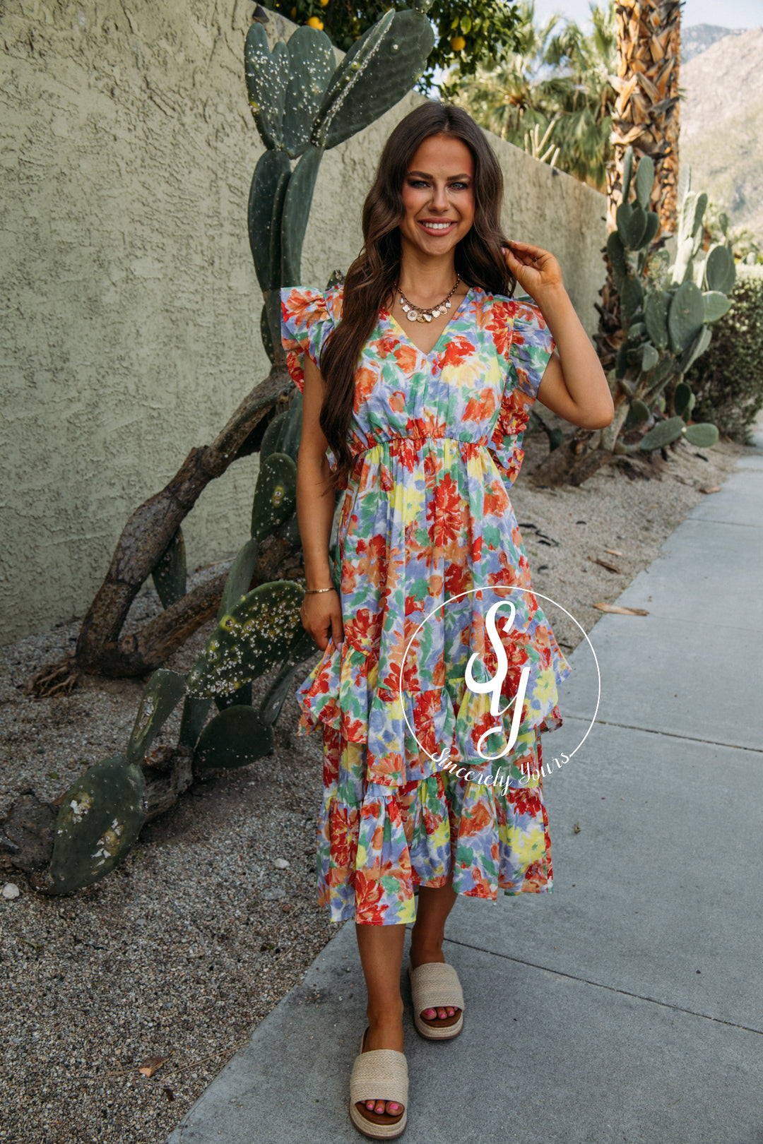 Ruffles All Over Dress - Red/Lavender