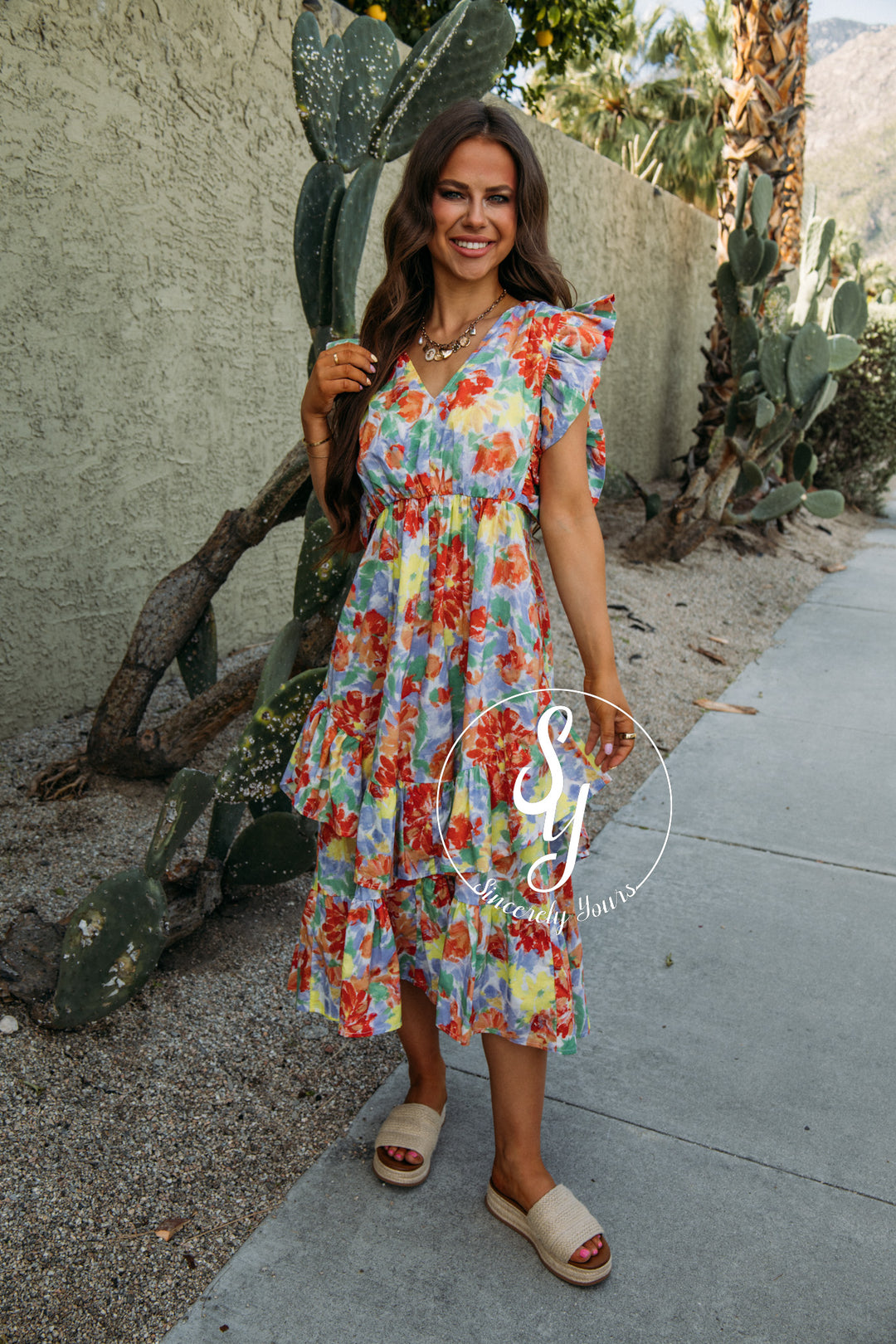 Ruffles All Over Dress - Red/Lavender