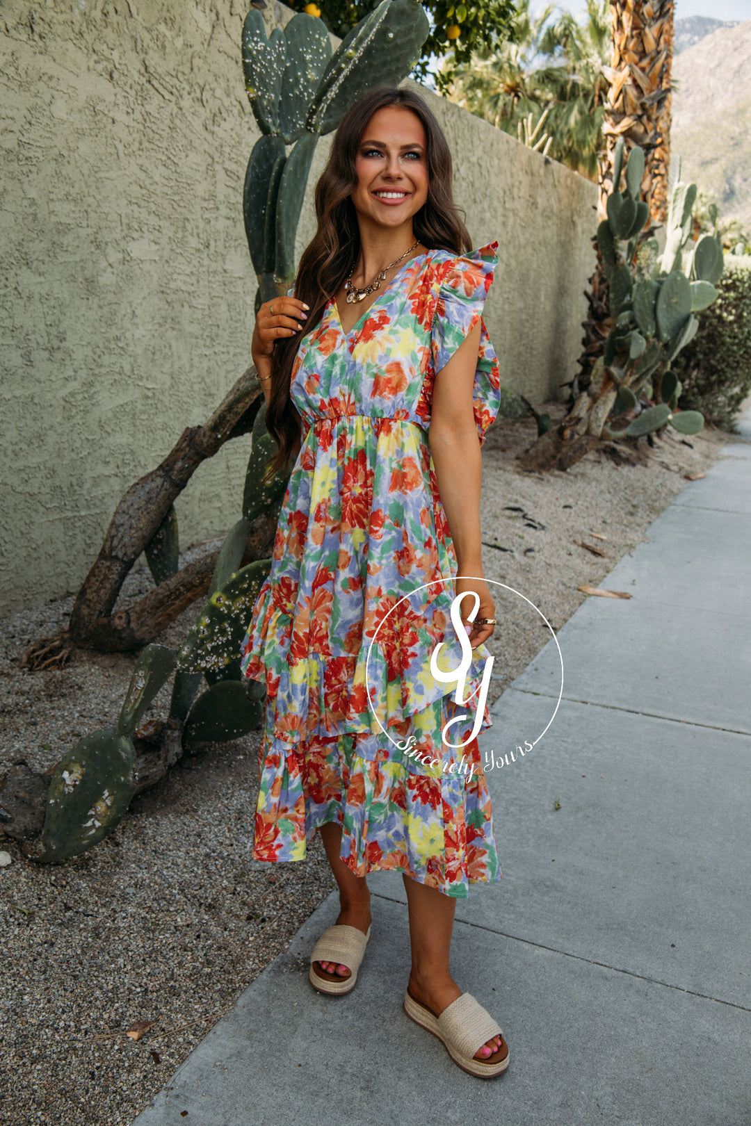 Ruffles All Over Dress - Red/Lavender