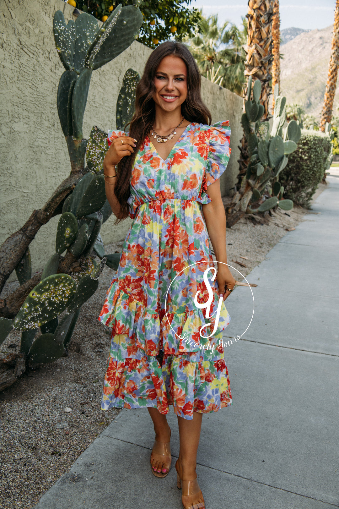 Ruffles All Over Dress - Red/Lavender