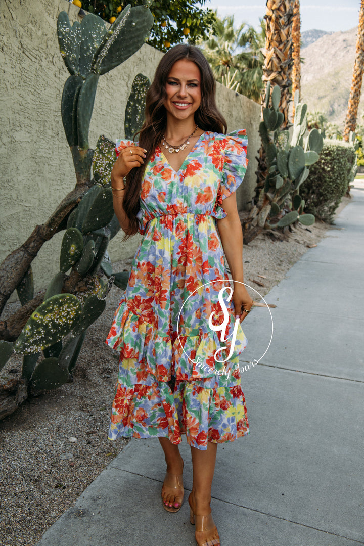 Ruffles All Over Dress - Red/Lavender