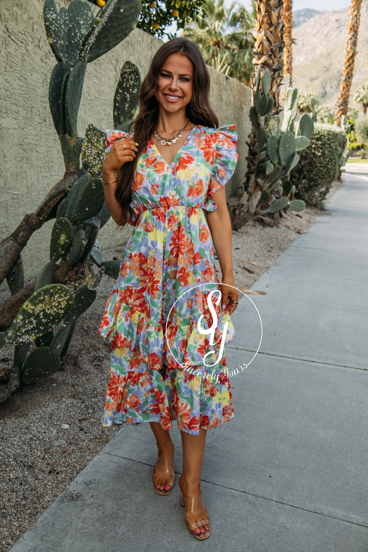 Ruffles All Over Dress - Red/Lavender