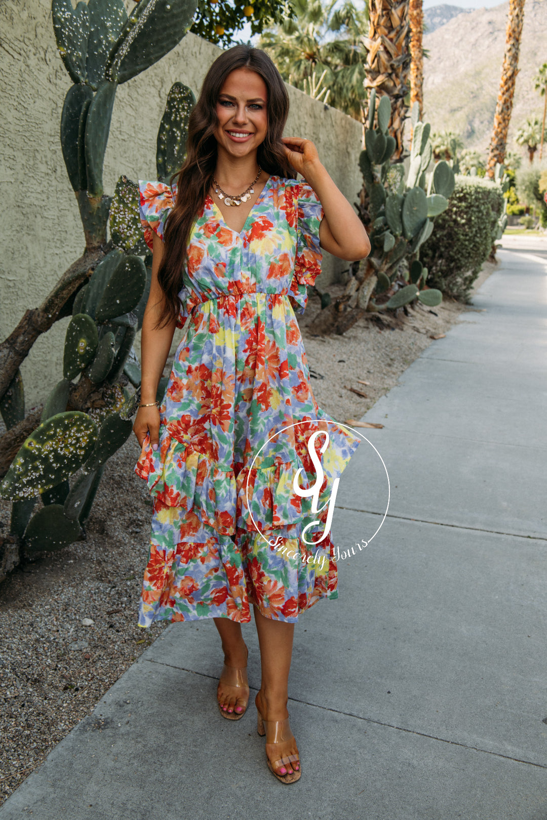 Ruffles All Over Dress - Red/Lavender