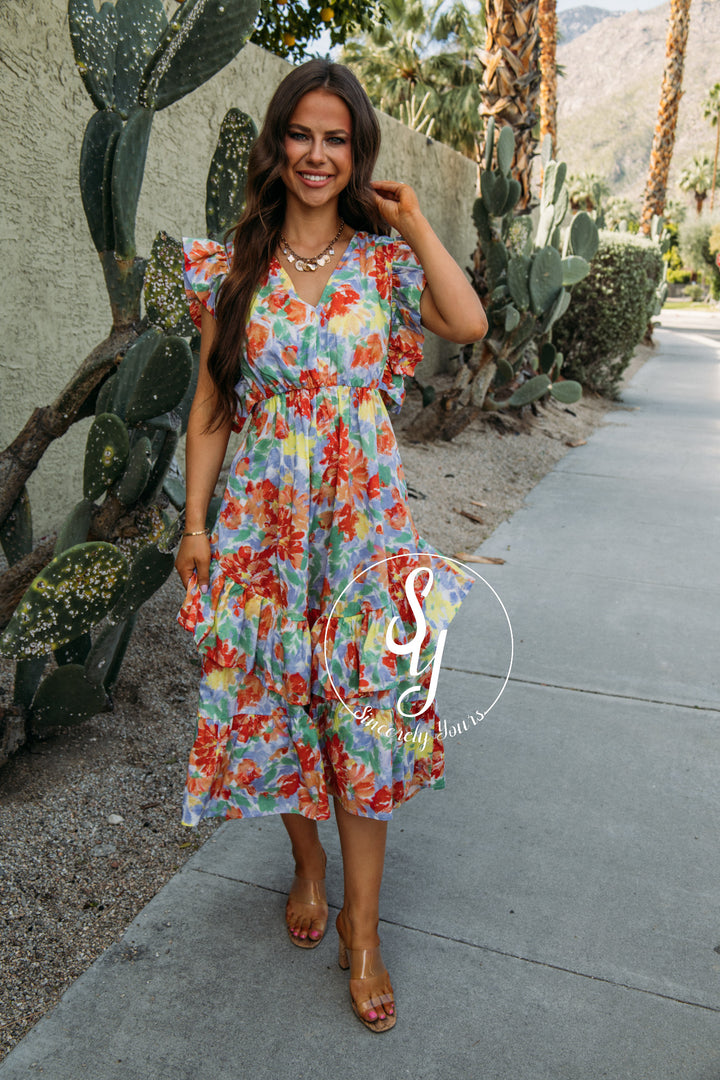 Ruffles All Over Dress - Red/Lavender