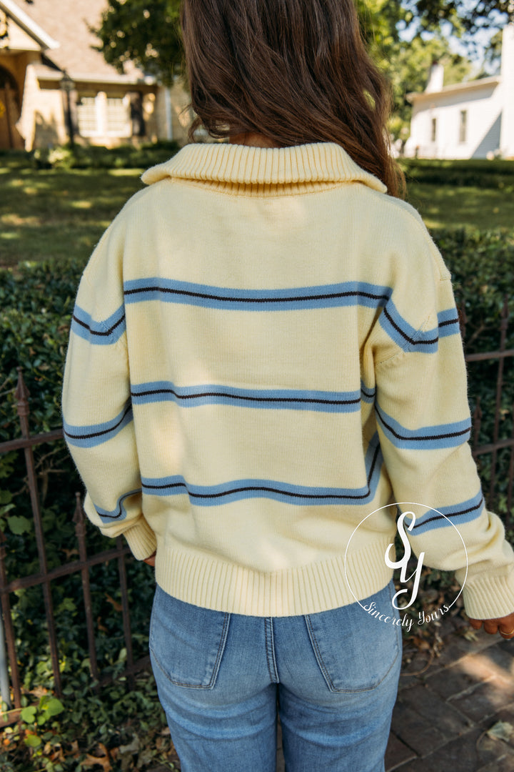 Cozy Striped Season Sweater - Lemon/Sky