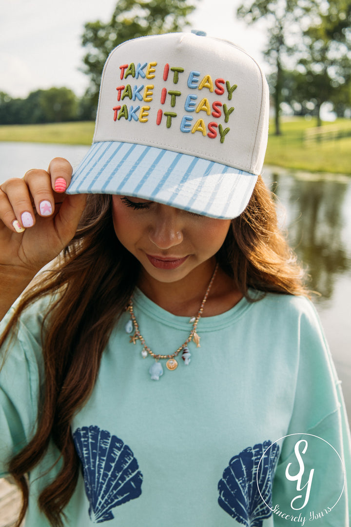 Take It Easy Trucker Hat - Blue Stripe