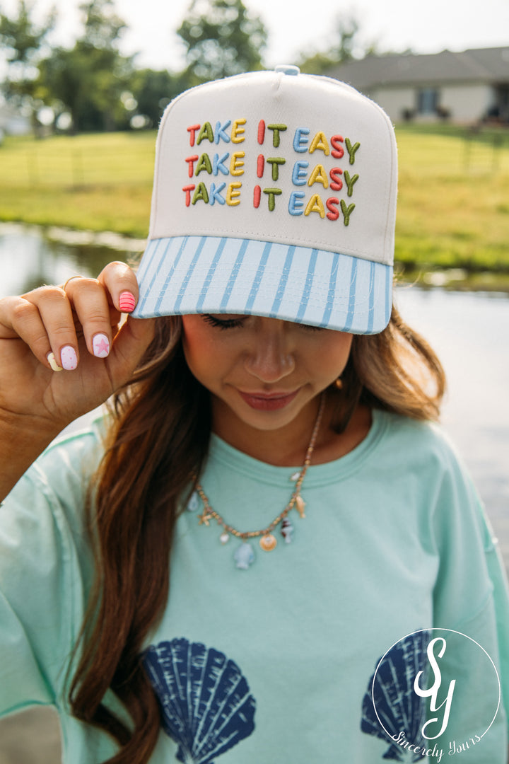 Take It Easy Trucker Hat - Blue Stripe
