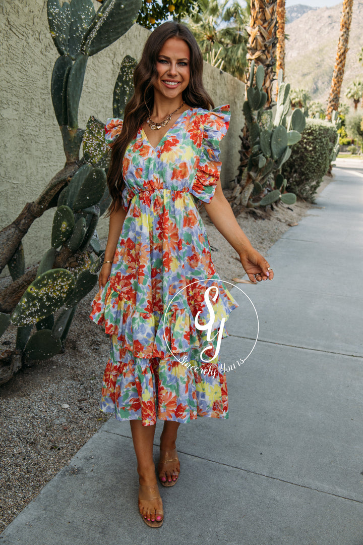 Ruffles All Over Dress - Red/Lavender