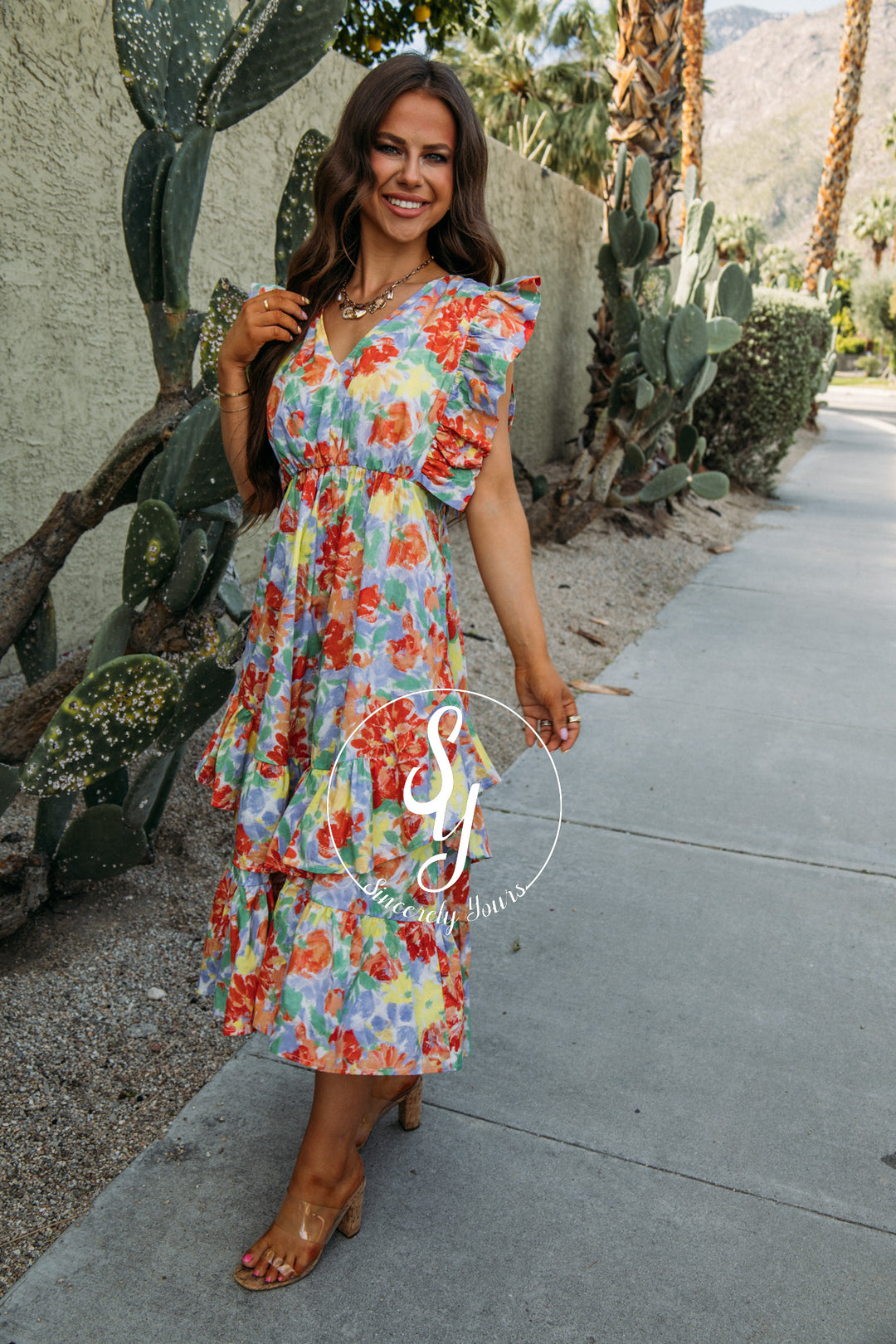 Ruffles All Over Dress - Red/Lavender