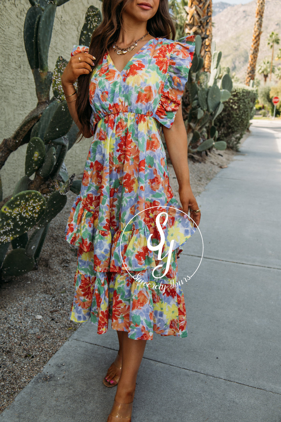 Ruffles All Over Dress - Red/Lavender