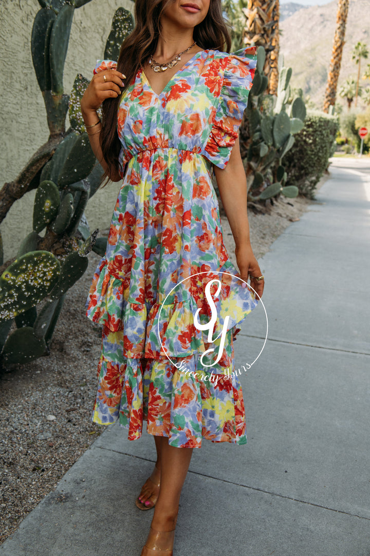 Ruffles All Over Dress - Red/Lavender