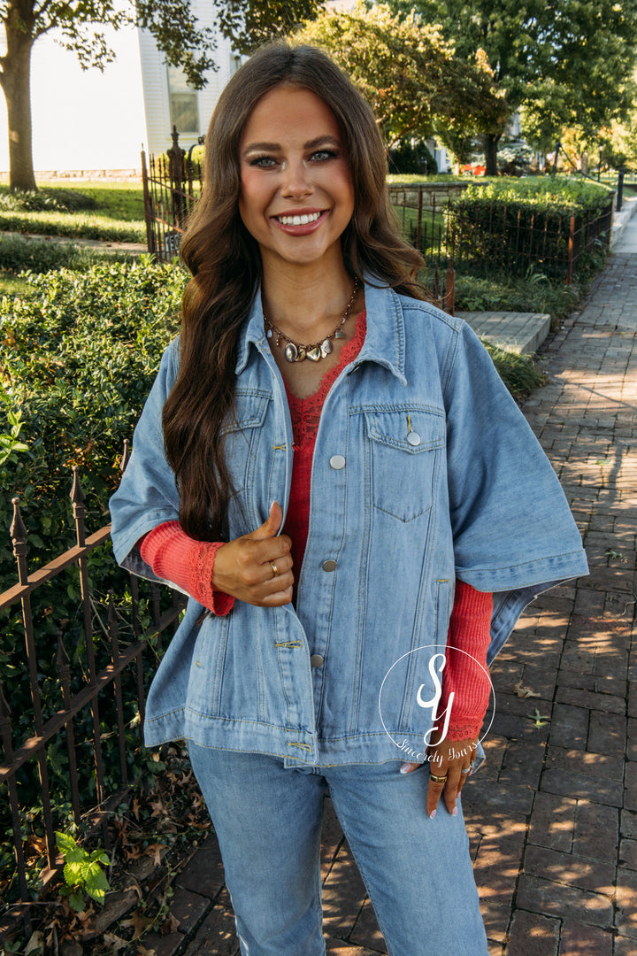 Chic And Cute Jacket - Washed Denim